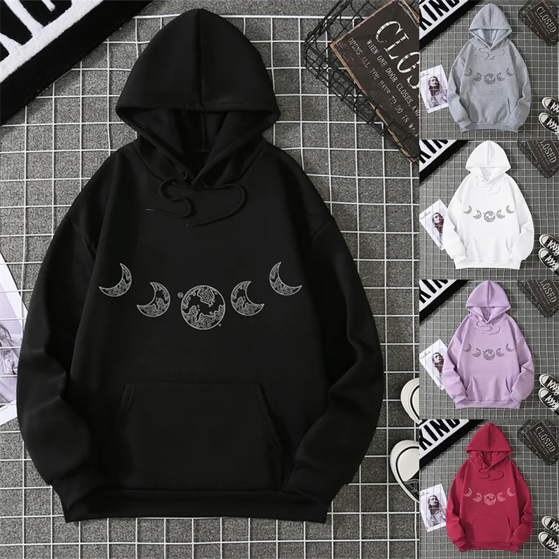 أغطية رأس مطبوعة القوطية Harajuku الهيب هوب الرجعية البلوز السيدات المطبوعة Crewneck مقنعين عادية فضفاض كم طويل الصوف الملابس