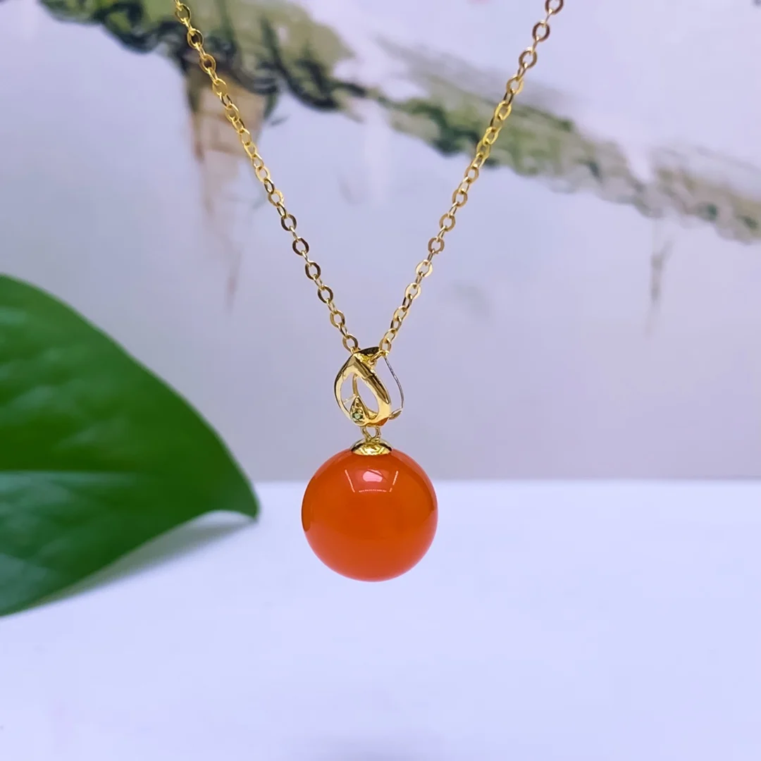 

shilovem 18K rose Gold real Natural south Red agate pendants no necklace fine plant Jewelry classic gift plant yzz10-10.58889nh