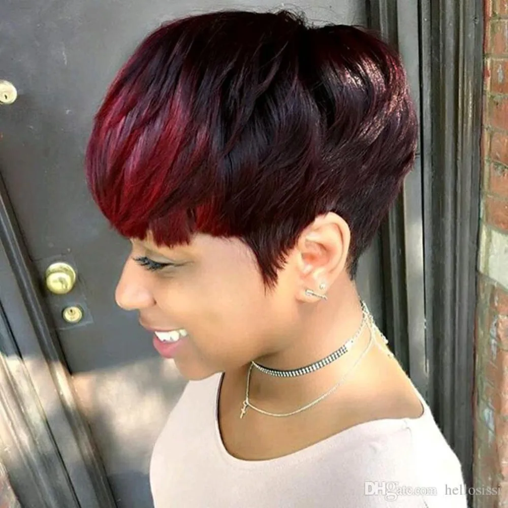 

Short Straight Hair Synthetic Wig for Women Black and Red Mixed Color Full Cover Wigs Europe and America Style