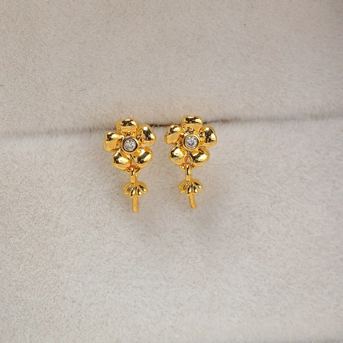 Elegant Plain Flower Pearl Earring Blank Setting Domestic Brass 14K Gold Plated S925 Silver Needle, Ladies DIY Earring Findings