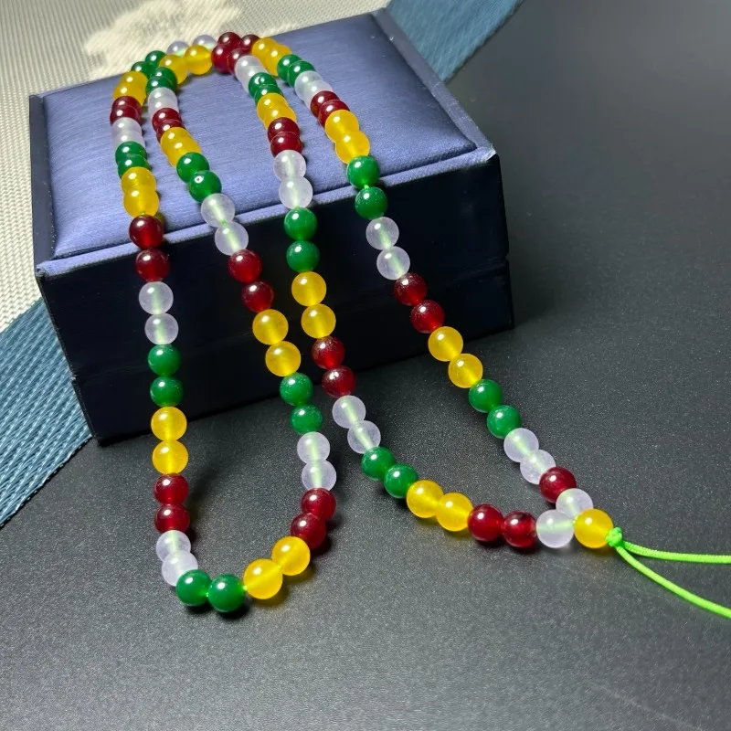 

High Ice Quartz Rock Jade New Antique Hand-polished Men's and Women's Simple Necklace Sweater Chain