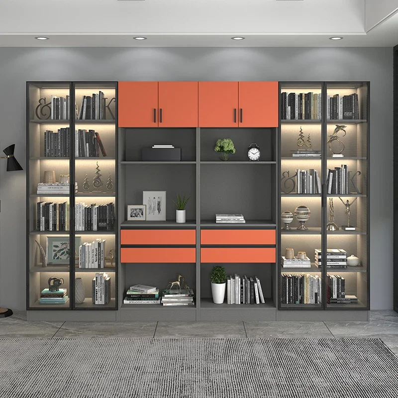 

Modern minimalist bookshelf display cabinet combination glass door music expert office toy cabinet integrated whole wall floor