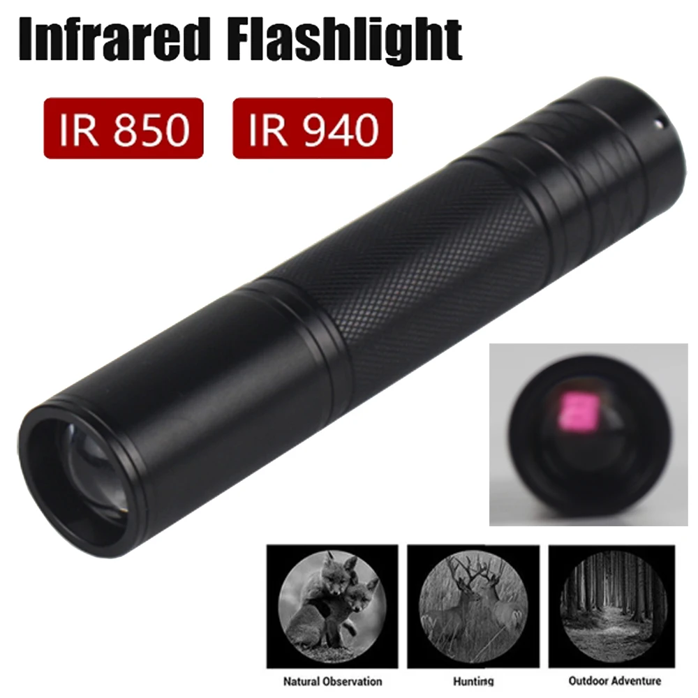 850nm/940nm IR Flashlight Infrared Illuminator Hunting Adjustable Focus Flashlight Night Vision Zoomable LED Infrared Torch