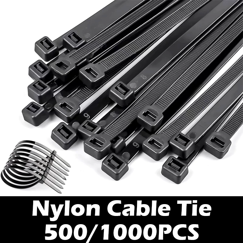500/1000 SZTUK Samoblokująca plastikowa nylonowa opaska kablowa Czarna 3 * 200 mm Opaska kablowa Pierścień mocujący 3 * 150 mm Opaska kablowa Zip Wraps Opaska kablowa