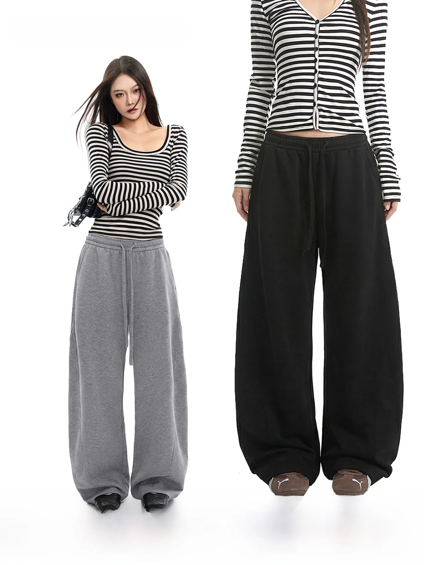 

High Waist Wide Leg Pants Women's Loose Casual Trousers American Sle Fce Lined Knife Autumn Winter Sportswear