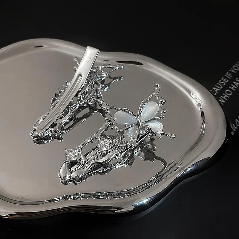 Irregular Liquid Metal Duckbill Hairpin Butterfly Zircon Hair Clips Fashion Personality Bangs Clip For Women Hair Accessories