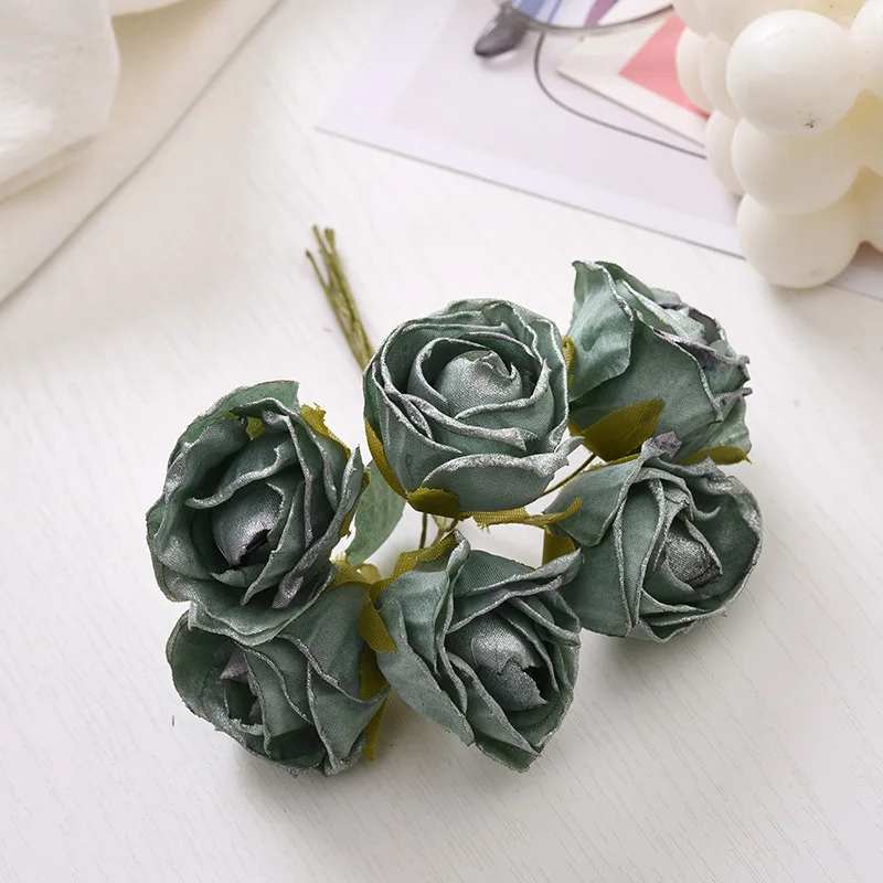 6 Stück künstliche Blumen, 4 cm, Seidenstrauß in leuchtendem Rosa für Hochzeit, Heimdekoration, DIY-Kranz, Geschenkbox, Scrapbook, künstliche Blumen – Detail 4