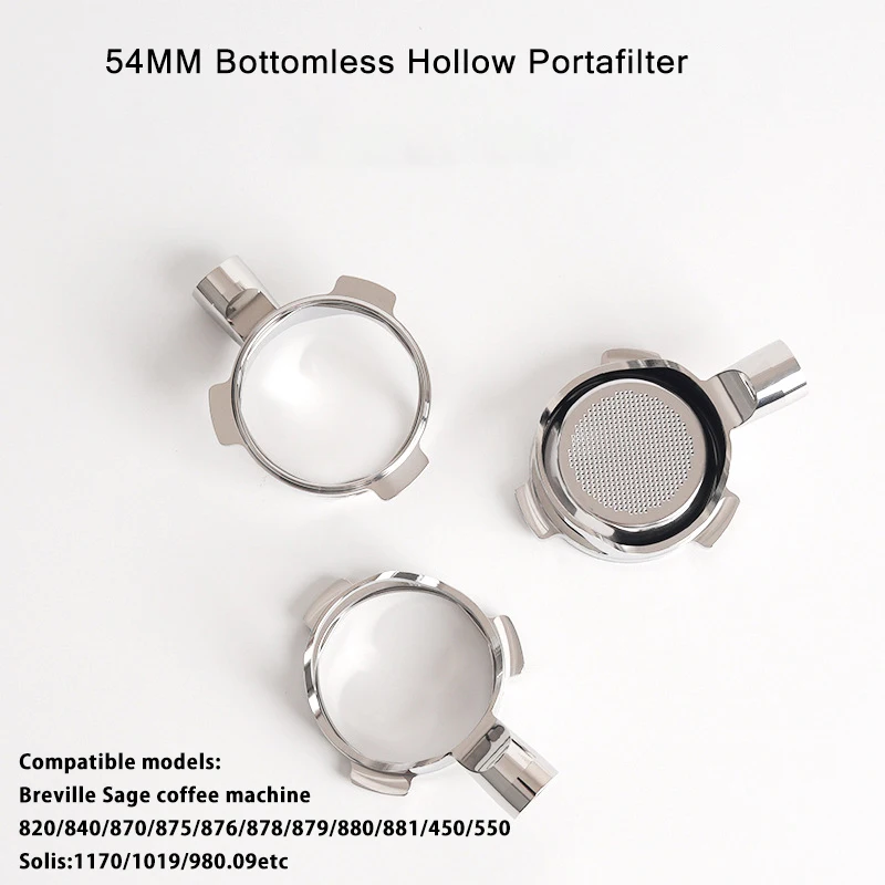54MM 3ers Bottomless Hollow Handle for Breville 878/870/880/Solis 1170/1019 Espresso Stainless Steel Coffee Handle Filter