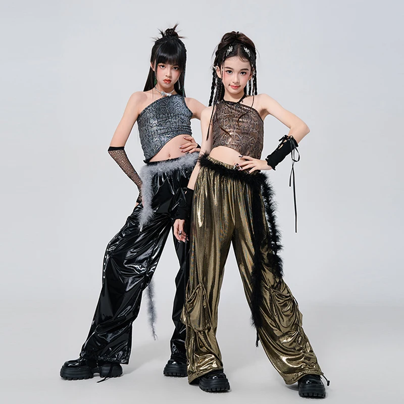 2025 ใหม่ชุดเต้นรําแจ๊สเด็กหญิง Hip-Hop Dance เสื้อผ้าแฟชั่นสาวกลุ่มรันเวย์แสดงชุด XH2901