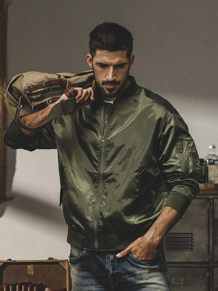 

Мужская куртка-пилот American Sle Retro MA Classic: весенне-осенняя, свободного кроя, простая, ветрозащитная, с длинными рукавами, на молнии