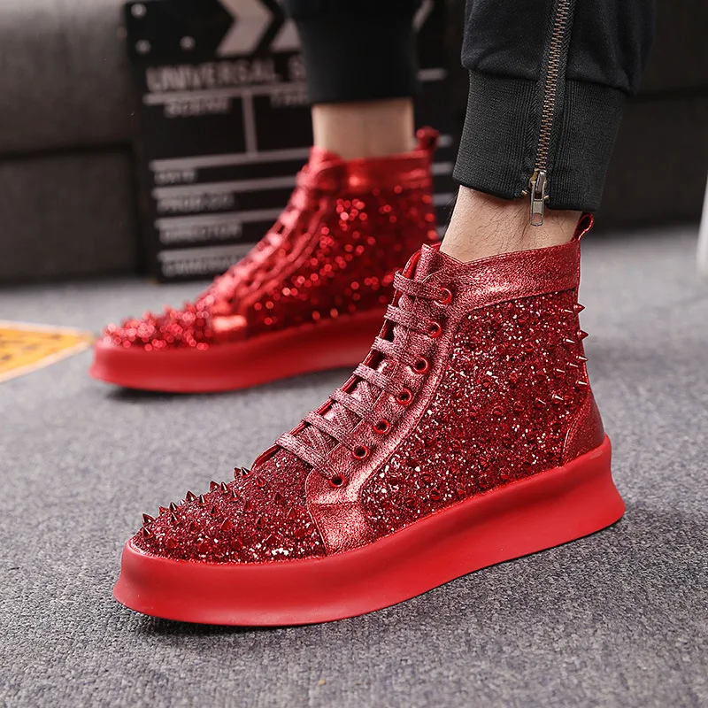 men's luxury fashion flats platform boots stage nightclub dress soft leather spikers shoes cowboy ankle designer studded botas