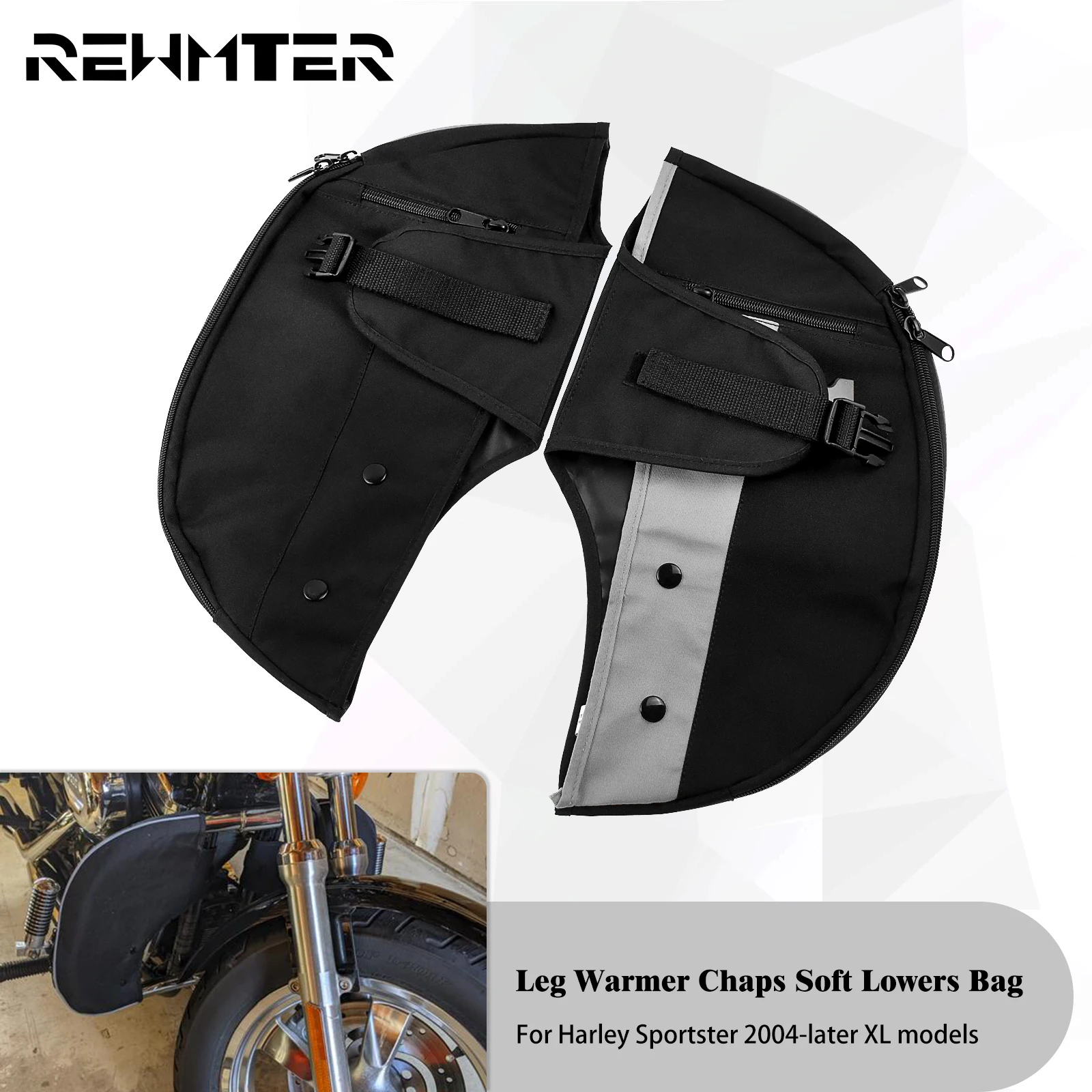 Motorcycle Black Soft Lowers Chaps Leg Warmer Bag For Harley Sportster XL 1200 883 48 72 Iron Forty Eight Seventy Two Roadster