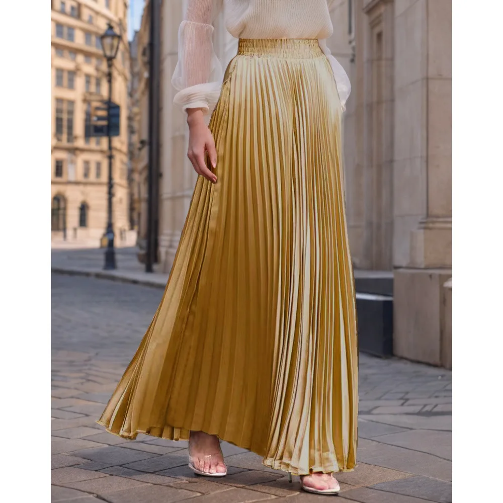 

2026 New Spring Summer For Women 22 Solid Colors Midi Flowing Draped Large Hem Long High Waist Pleated Skirt Sweet Elegant