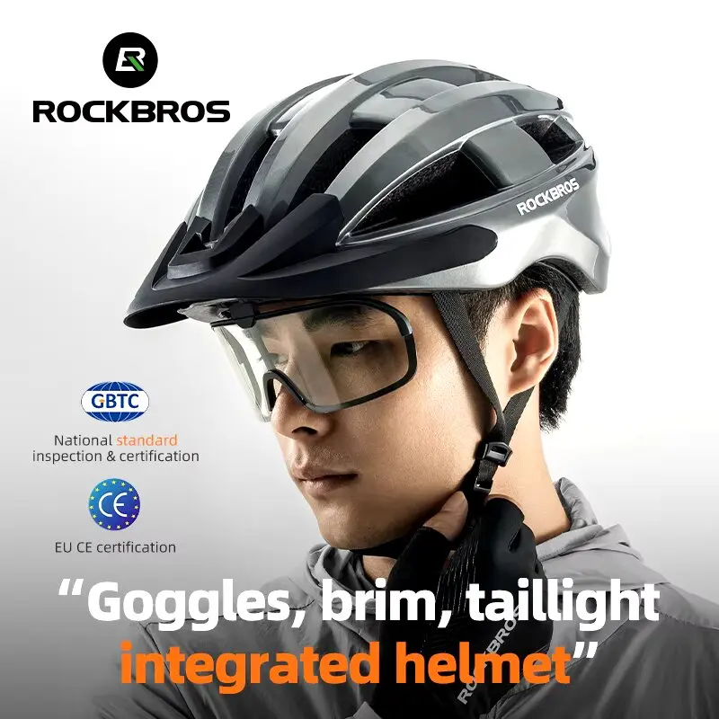 ROCKBROS UltraLight Cycling Helmet Taillight Magnetic Goggles Integrated Bicycle Helmet Safety Protection Mountain Road Helmet