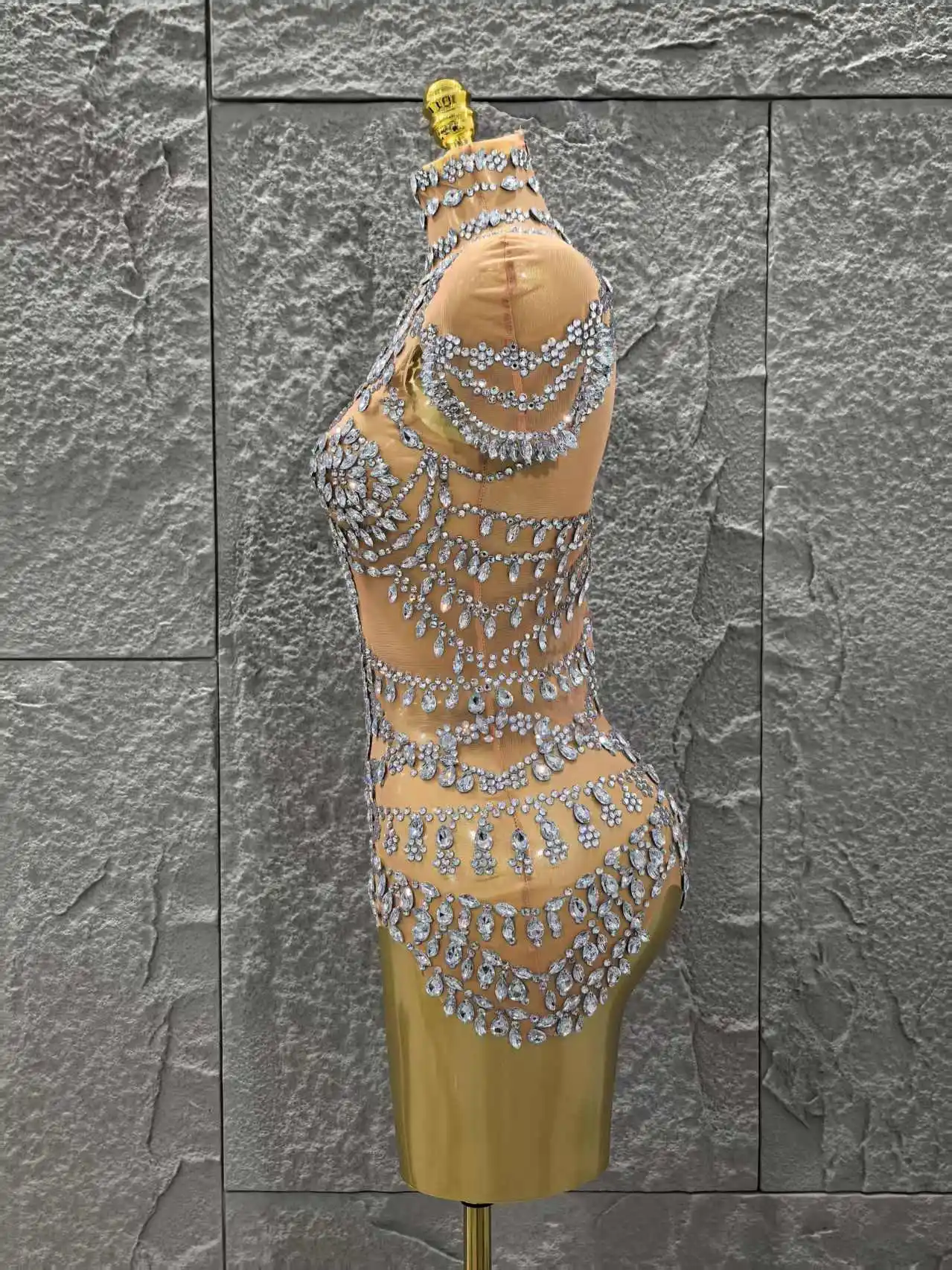 Body ajustado transparente de malla Sexy de cristal brillante para mujer, traje de actuación de cantante para fiesta en club nocturno, ropa de escenario