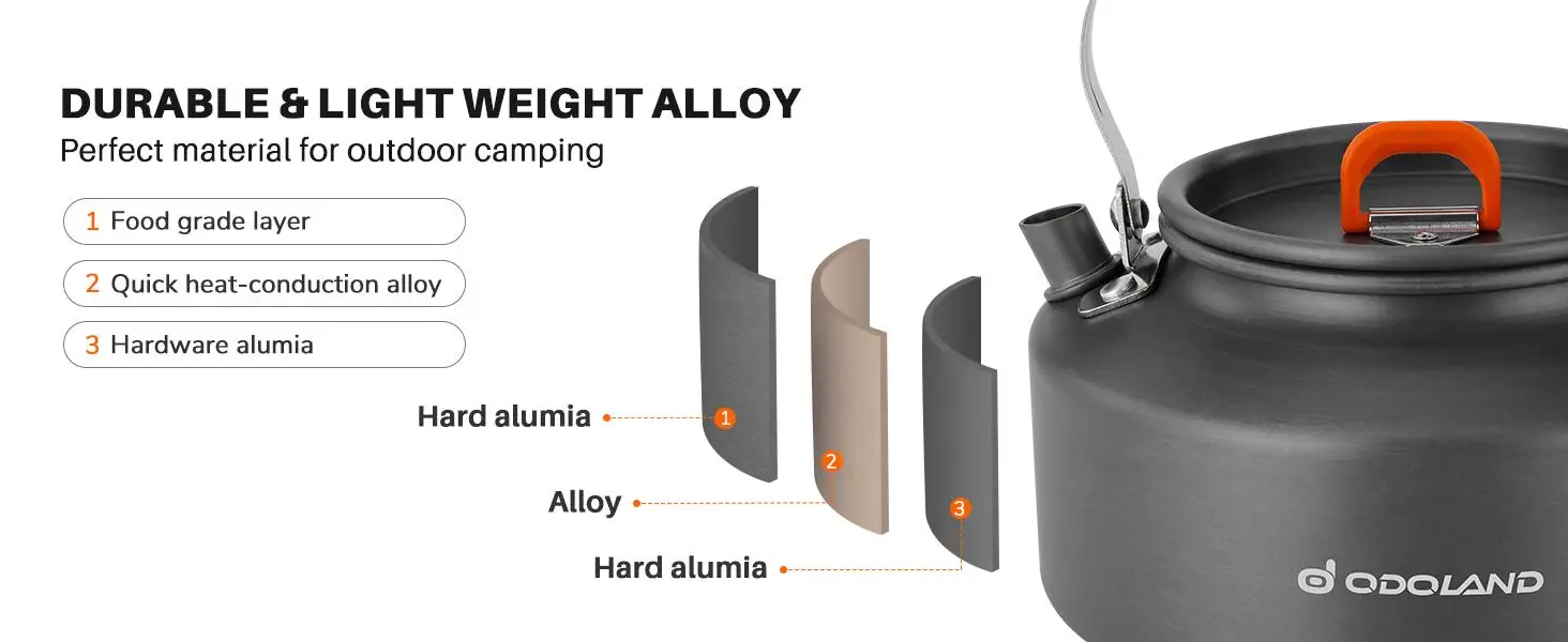 Odoland 10pcs Camping Cookware Camping Pots and Pans Set with Kettle Plastic Bowls and Soup Spoon for Camping, Backpacking, Outdoor Cooking and Picnic