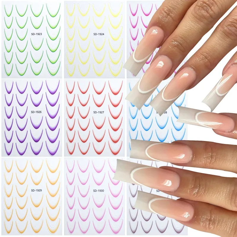 Gradient French Line Nail Art Stickers Self-Adhesive Decals Design Nail Tips Guides for DIY Decoration Stencil Manicure 12 Color