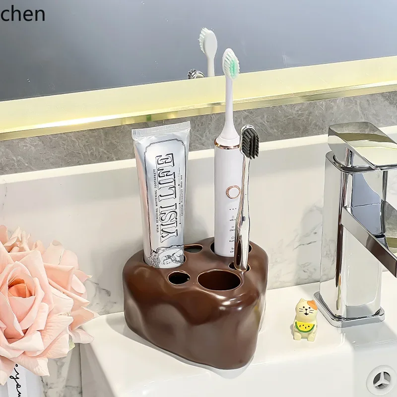 ceramic toothpaste storage base bathroom sink organizer cute toothbrush holder
