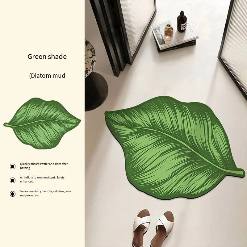 VIKAMA Ins Green Leaf Badkamer Absorberende Vloermat, Badkamer Vuilafstotend, Fris En Antislip Vloermat, Woondecoratie