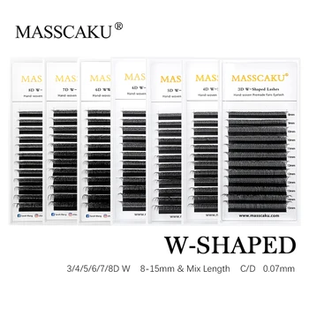 MASSCAKU W 디자인 볼륨 프리메이드 팬 속눈썹, 3D 4D 5D 6D 7D 8D 10D C/D 컬, 내추럴 소프트 라이트, 풀 덴스 속눈썹 익스텐션