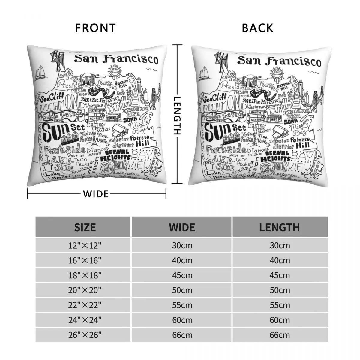 San Francisco Illustrated Map Pillowcase Polyester Linen Velvet Pattern Zip Decor Throw Pillow Case Sofa Cushion Cover 18