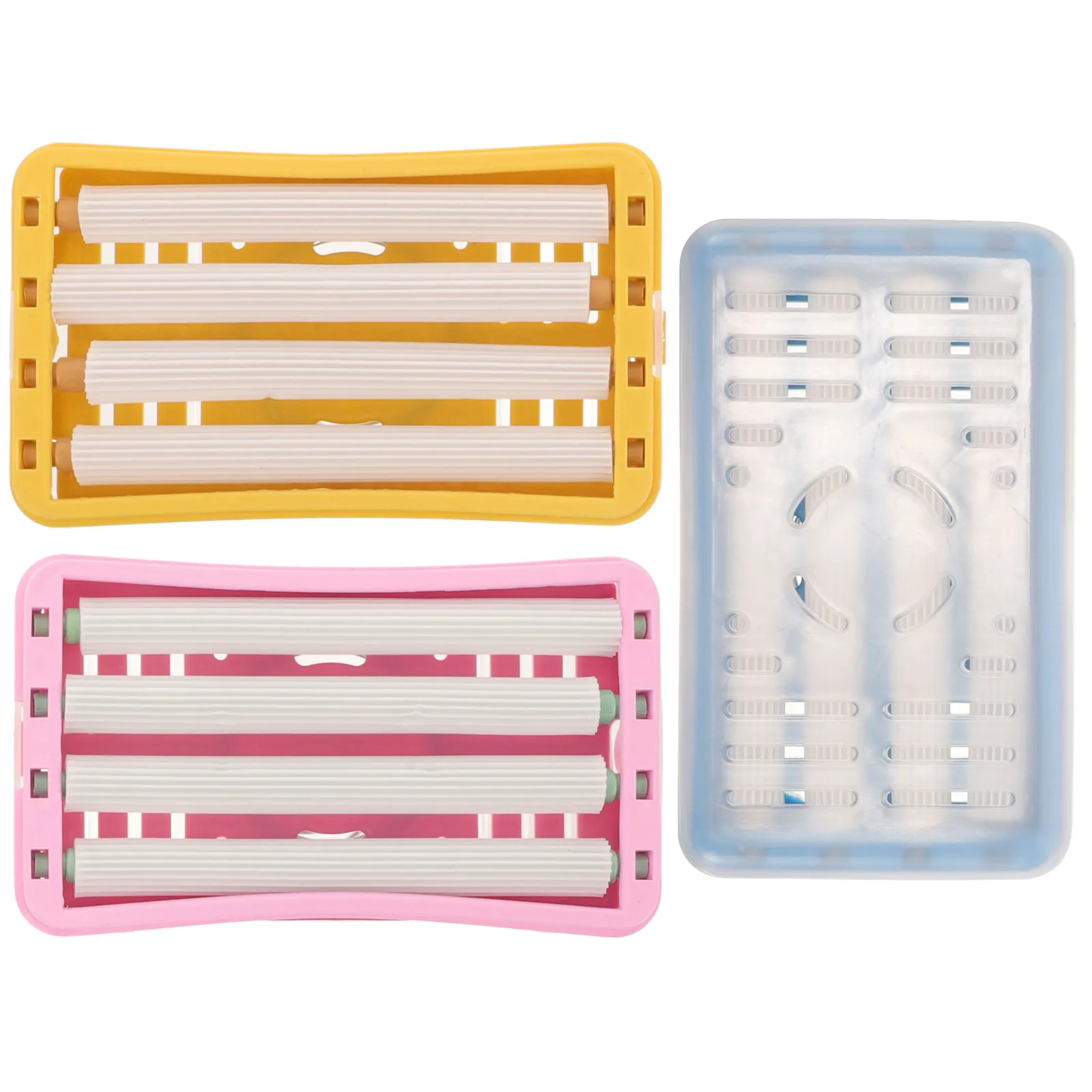 

3pcs Laundry Box With Rollers Spring-Loaded Soap Holder For Bathroom Kitchen Countertop Storage Drainage Design Soap Drainer