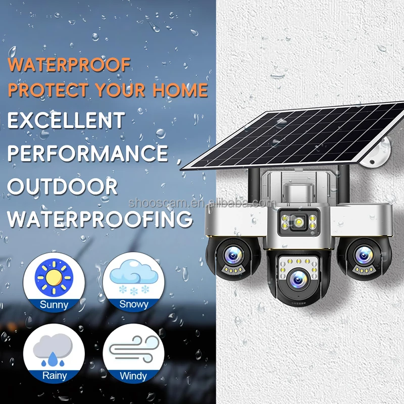 12MP ShooCam كاميرا في الهواء الطلق PTZ اتجاهين الصوت AOV كامل اللون كاميرا تعمل بالطاقة الشمسية في الهواء الطلق للرؤية الليلية 3 عدسة 3ptz كاميرا تلفزيونات الدوائر المغلقة #5