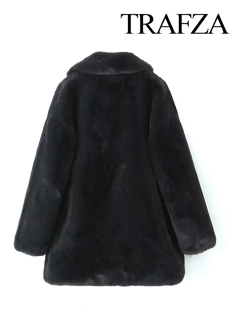New Warm 2024 Winter Women Loose Artificial Long Sleeve Thick Solid Coat Faux Fur Single Breasted Jacket Female Overcoat