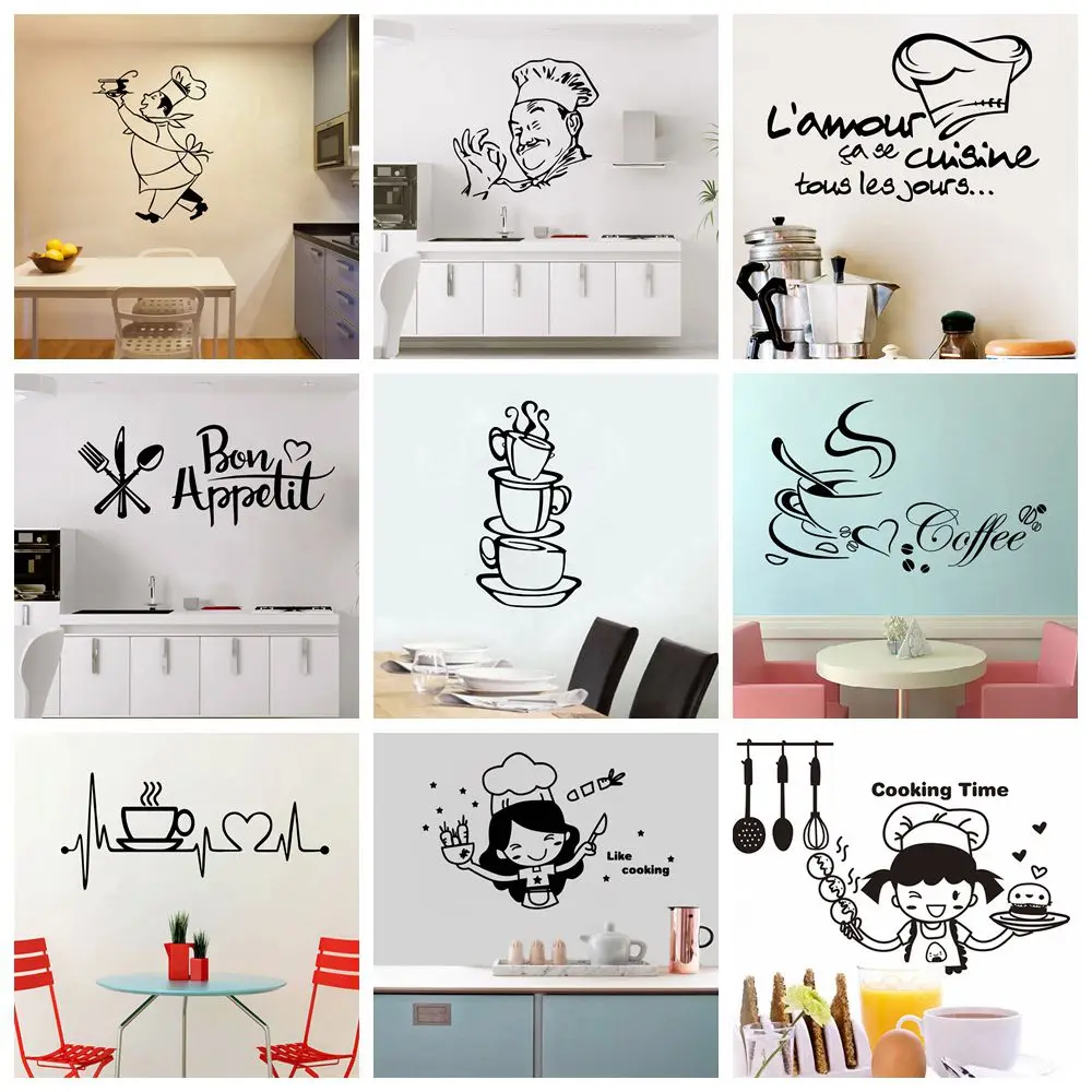 Kitchen Vinyl Wall Sticker For Home Decor Dining Room Decoration Cuisine/Wine/Coffee Wall Decals Stickers Mural Muursticker