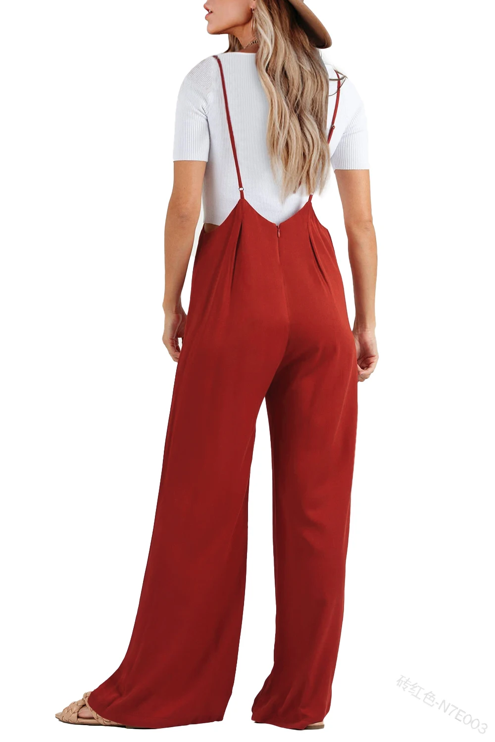 Women Straps Jumpsuit Summer Solid Color Spaghetti Strap Baggy Long Romper High Waist Casual Loose Sleeveless Wide Leg Jumpsuit