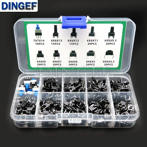100/180/200 Uds 6x6mm Micro Kit de interruptor táctil 6x6 Mini palanca táctil botón PCB momentáneo 4 pines pulsador ibuw