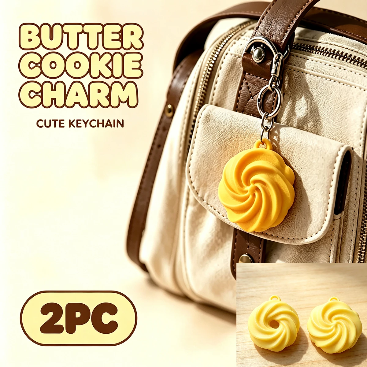 Three-Dimensional Spiral Cookie Pendant, Soft and Cute Food-Style Keychain, High-Appearance Decorative Bag Accessory, Daily Fun Small Pendant, Two-Piece Set