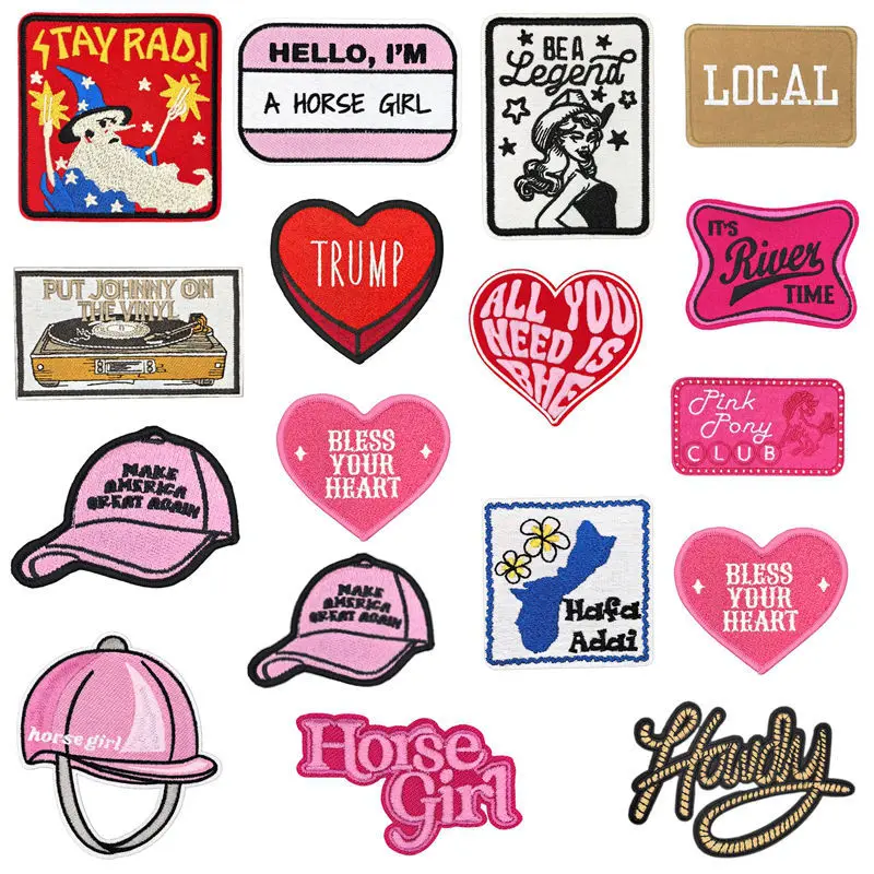

Pink Heart Horse Girl Pony Words Letters Iron-on Sew Embroidery Badge Patches DIY T-shirt Hat Backpack Clothing Applique Sticker