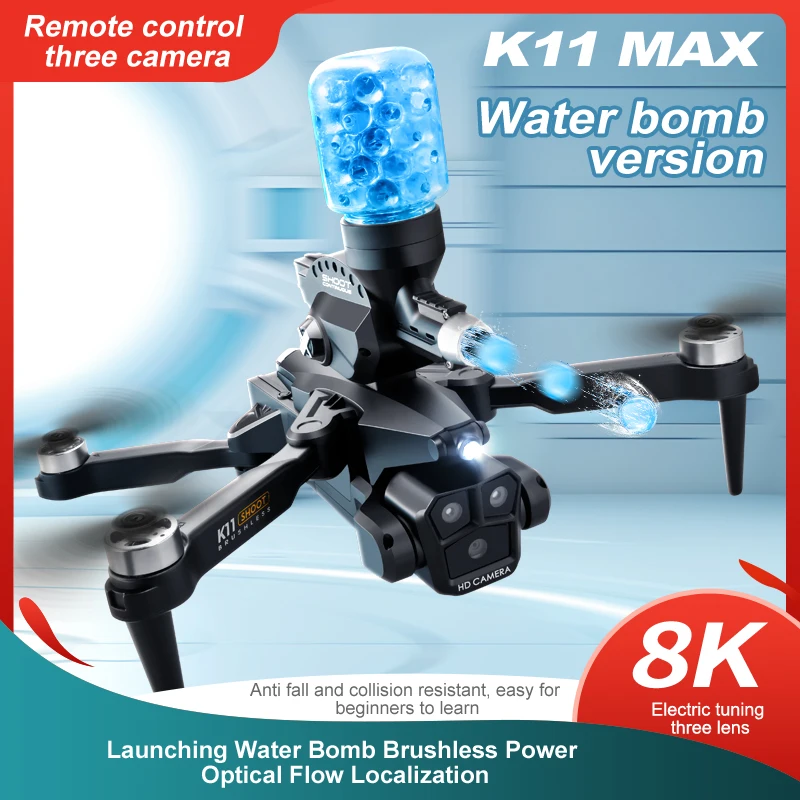 K11 Max Drone 8K Professional Brushless Motor With Water Bombs Aircraft And 3 Cameras Obstacle Avoidance Foldable Quadcopter