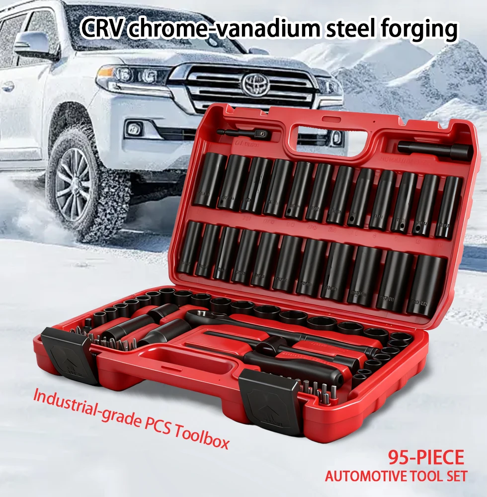 

Pneumatic Ratchet Wrench Socket 95-Piece Set - 3/8" Metric & Imperial 72-Tooth Ratchet Socket Set Home & Automotive Repair Tool