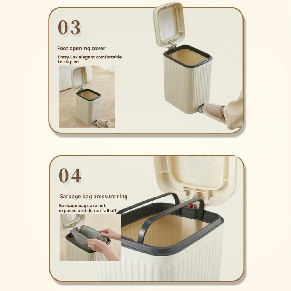 Trash Bin Bin Large Capacity Push-type Trash with Foot Pedal for Bathroom Smell Insulation Garbage Bin Easy to Use Waste Basket