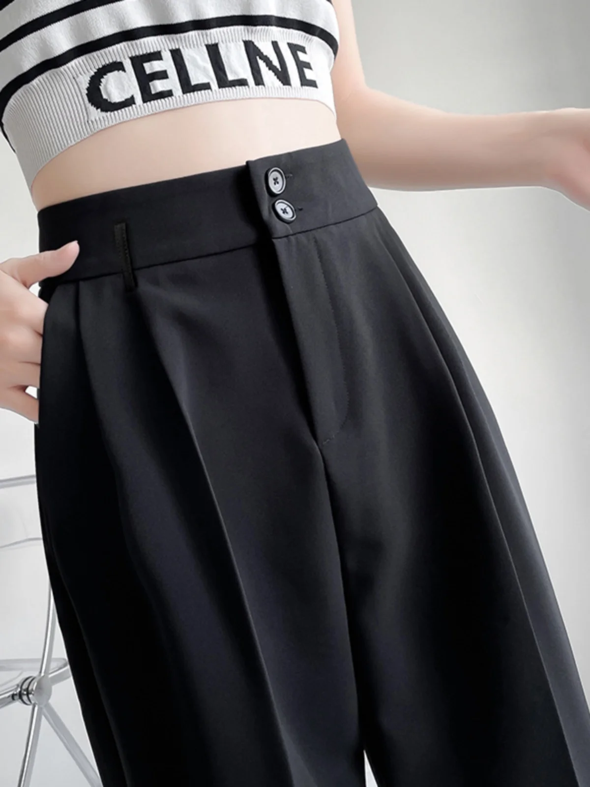 

Slimming Harlan Pants Women's Summer Thin Loose High Waist Drapey Suit Pants Korean Style Casual Trousers Polyester Fiber