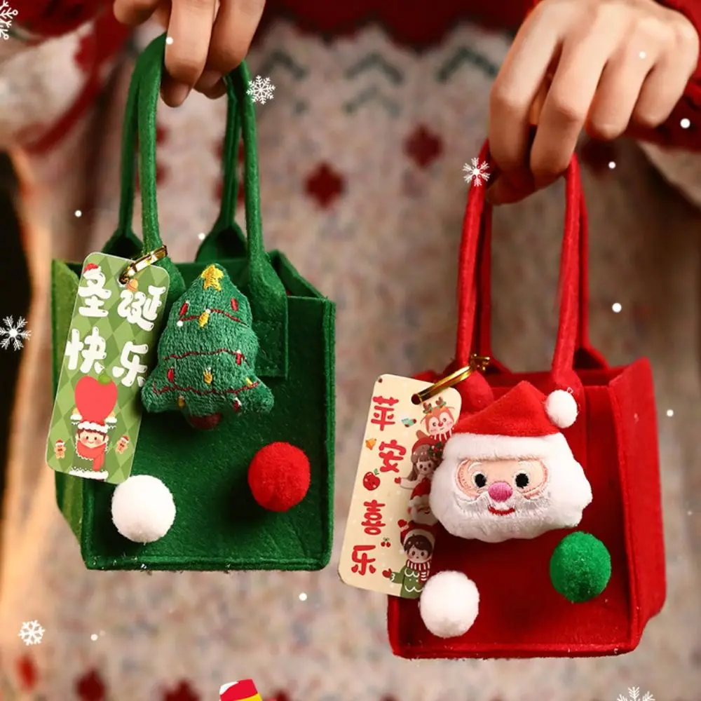 

Santa Christmas Candy Bag Cartoon Fruit Basket Mini Felt Candy Bag with Handle Reusable Cookies Storage Bag New Year Gift