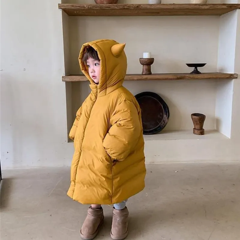 Children's Down and Cotton Jacket Winter New Style Boys' and Girls' Plush Thick Hooded Zipper Coat 0 2 4 6 7Y