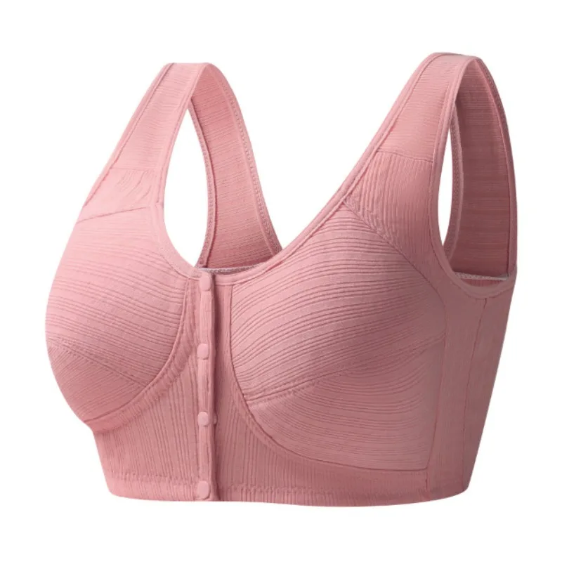 New Women's Threaded Pure Cotton Front Button Underwear Ultra Thin Soft Comfortable Large Size No Steel Circles Converge Bra