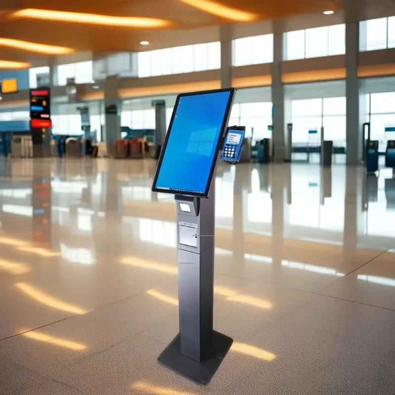 Touch Screen Self Service Kiosk for Fast Food Ordering with Printer and Code Scanner