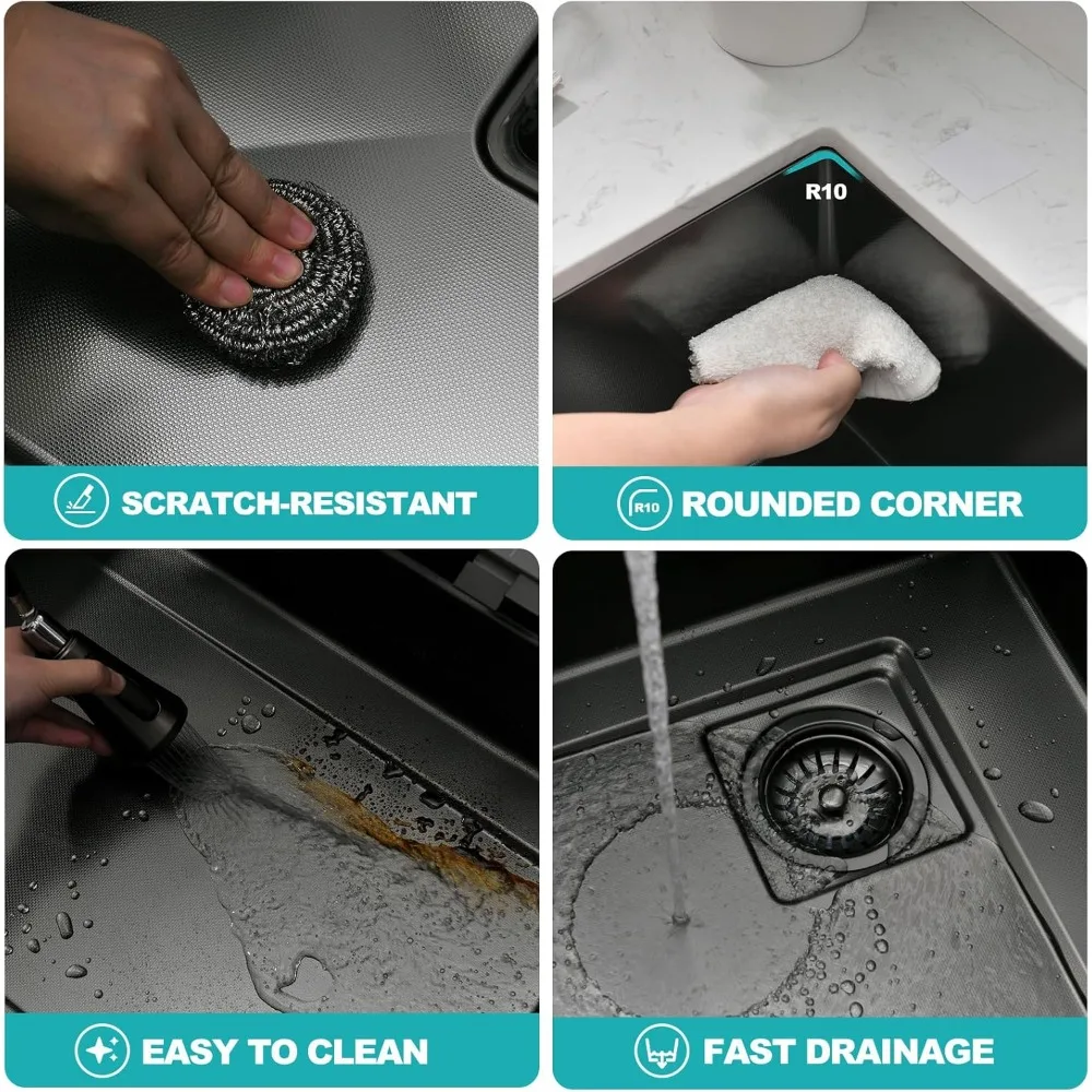 حوض المطبخ 34 بوصة وعاء واحد من الفولاذ المقاوم للصدأ حوض مطبخ متعدد الوظائف مع صنبور 2 في 1 وملحقاتها