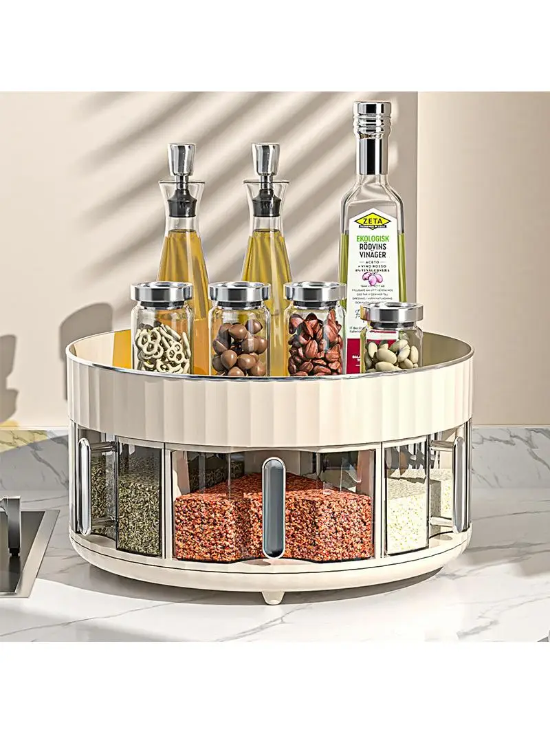 Estante de Almacenamiento Giratorio para Cocina, Organizador de Encimera Integrado para Condimentos, Aceite, Sal y Salsas, Estilo Europeo, de Madera
