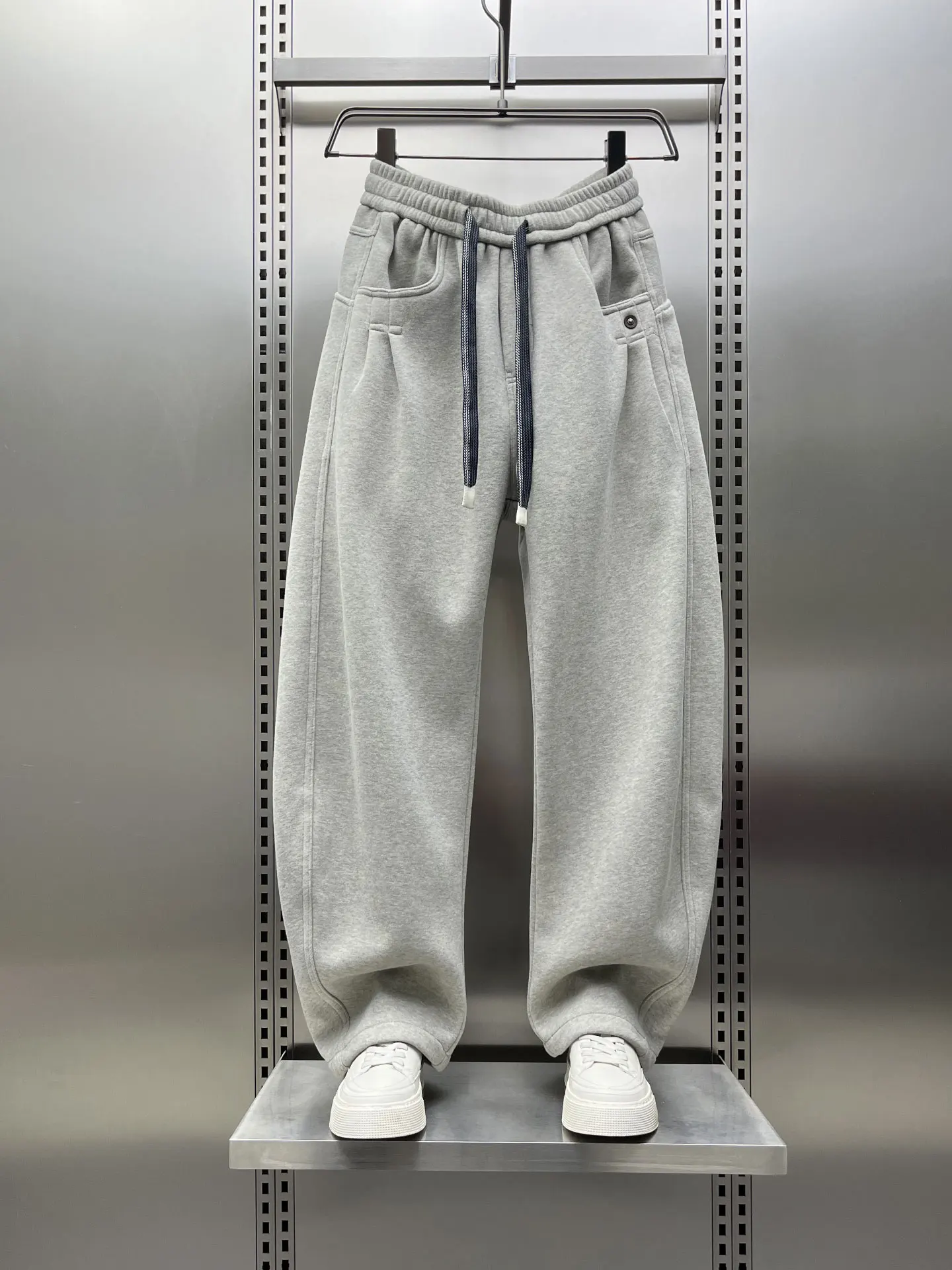 

Мужские прямые повседневные брюки на подкладке Fce, свободные брюки со шнурком, зимние теплые брюки-комбинации с широкими штанинами