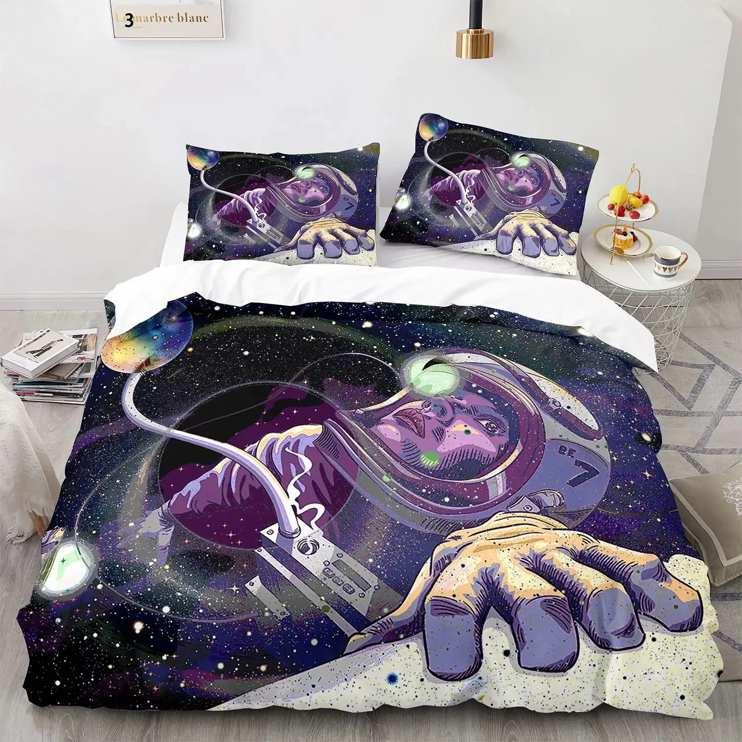 Astronaut Outer Space Comfortable Duvet Quilt Cover Pillowcase Bedding Set Children Bedroom Decoration Home Textile