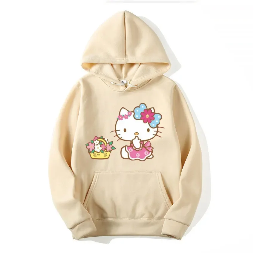 Sanrio Women's Anime Hoodie Japanese Cartoon Sanrio Product Cute Kawaii Hello Kitty Jacket Women's Long Sleeve Winter Coat