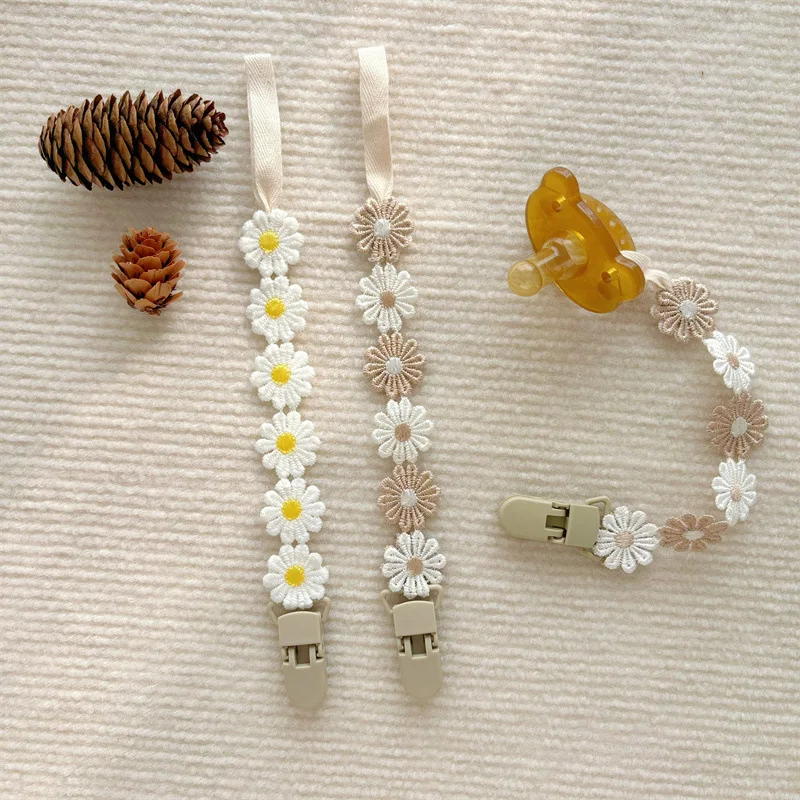 Little Daisy-cadena para chupete de bebé, clip para chupete, soporte para pezones, regalo para niña pequeña, accesorios para bebé