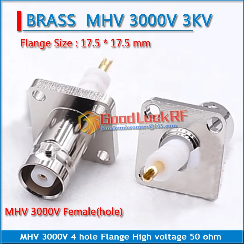 

MHV 3000V 3KV Female pin 4 hole Flange Panel 17.5 * 17.5 mm solder deck Mount High voltage RF connector MHV-3000V