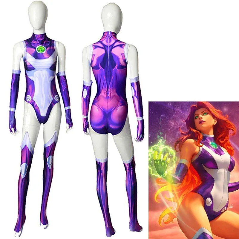 

Аниме Teen Titans Starfire комбинезон косплей костюм супергерой боди Koriand'r косплей костюм на Хэллоуин реквизит зентай комбинезон