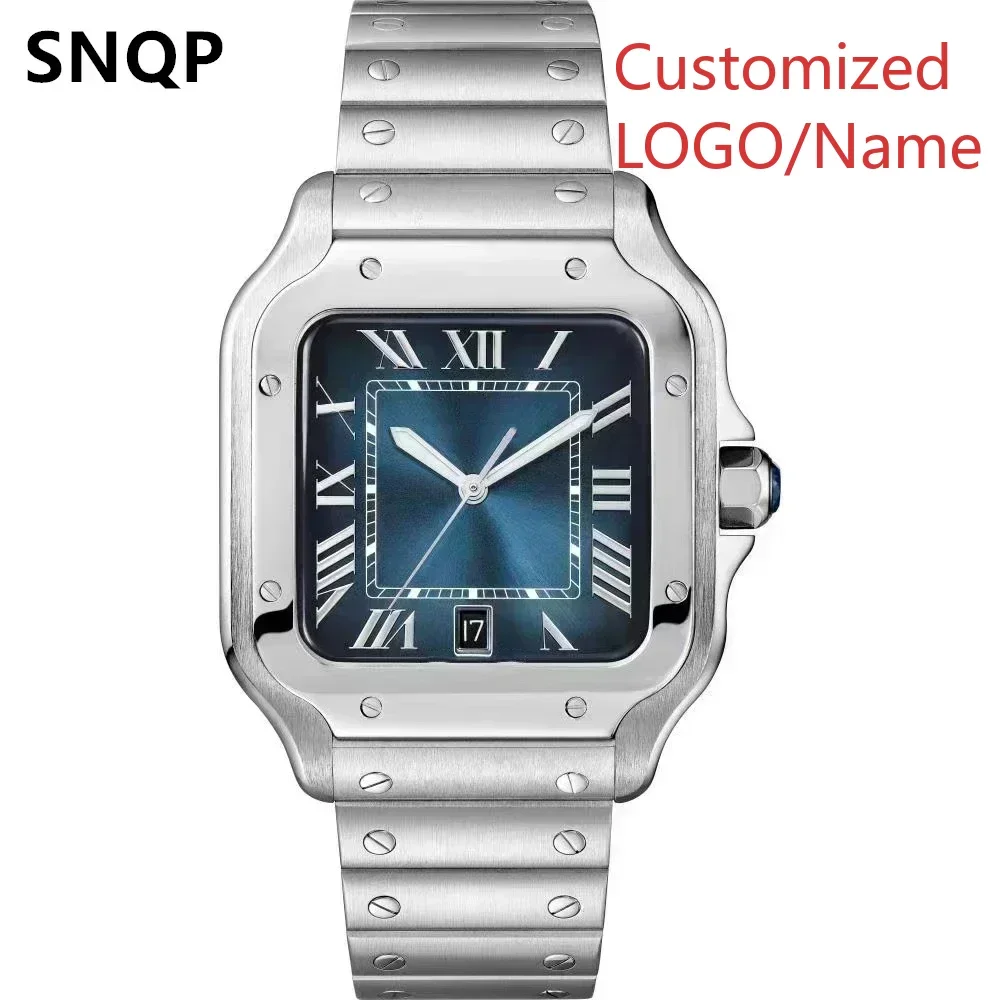 للجنسين أسود أبيض الروماني التلقائي الميكانيكية الرجال النساء ووتش الذهب الحافة الفولاذ المقاوم للصدأ الجلود الفرقة حسب الطلب #6